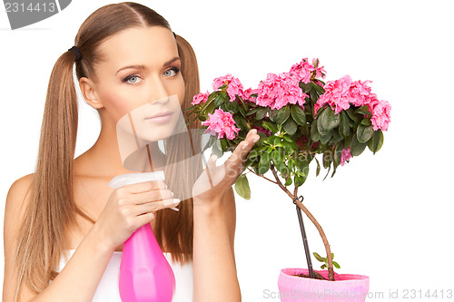 Image of lovely housewife with flowers