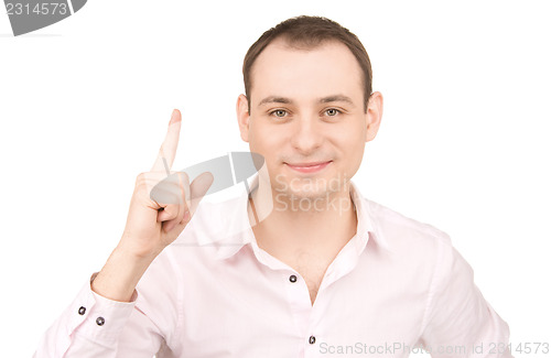 Image of businessman with his finger up