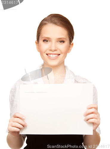 Image of happy teenage girl with blank board