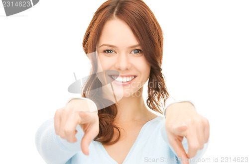 Image of businesswoman pointing her fingers