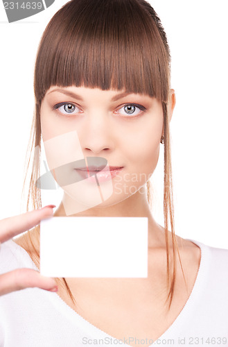 Image of happy woman with business card