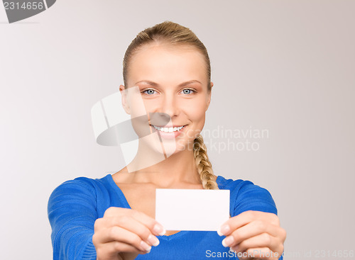 Image of happy woman with business card