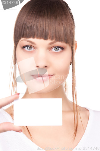 Image of happy woman with business card