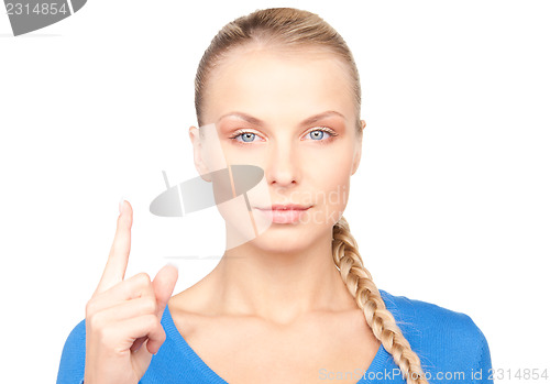 Image of woman with her finger up 