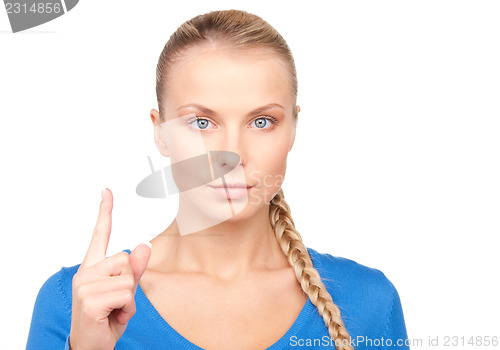 Image of woman with her finger up 