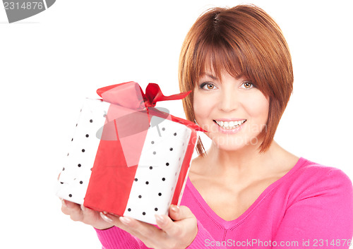 Image of happy woman with gift box