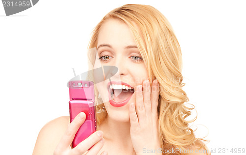 Image of happy woman with cell phone