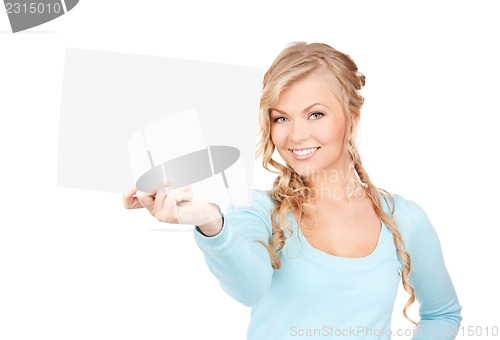 Image of happy woman with blank board