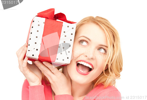 Image of happy woman with gift box