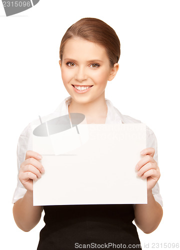 Image of happy teenage girl with blank board