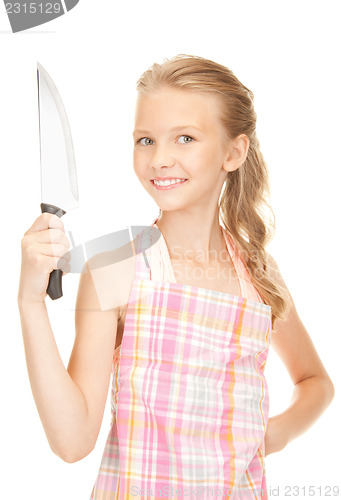 Image of little housewife with knife