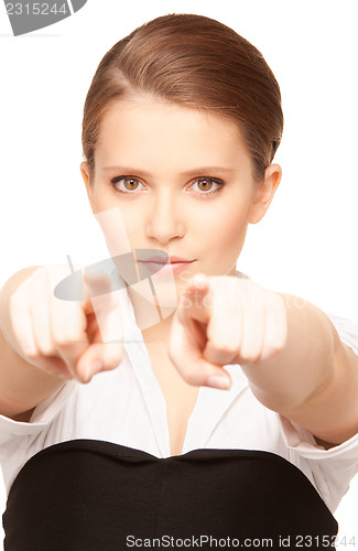 Image of businesswoman pointing her fingers