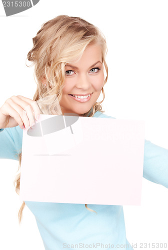 Image of happy woman with blank board