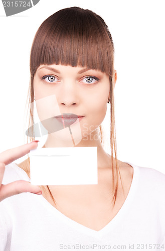 Image of happy woman with business card