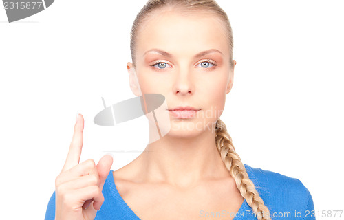 Image of woman with her finger up 