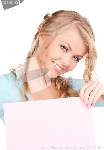 Image of happy woman with blank board