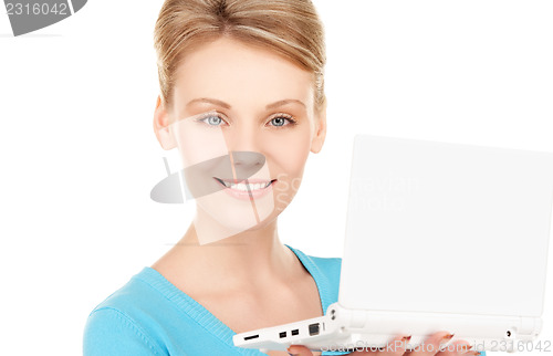 Image of happy woman with laptop computer