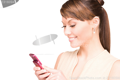 Image of happy woman with cell phone