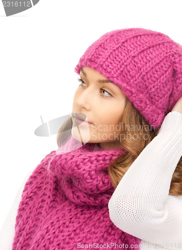 Image of beautiful woman in winter hat 