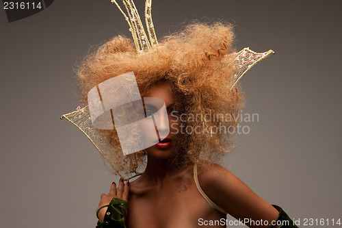 Image of woman in crown with fashionable hair