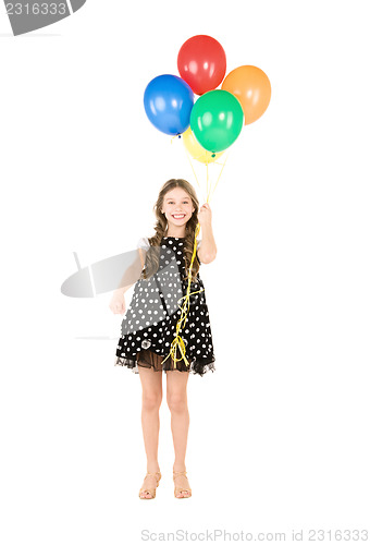 Image of happy girl with colorful balloons