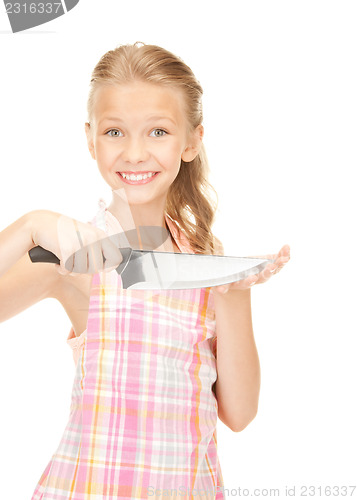 Image of little housewife with knife