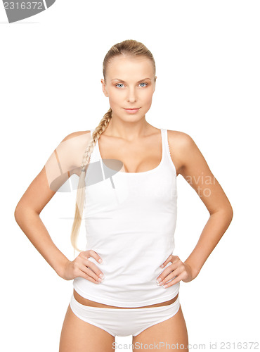 Image of lovely woman in white cotton underwear