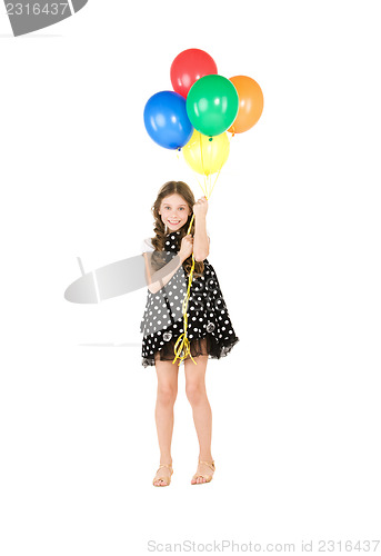 Image of happy girl with colorful balloons