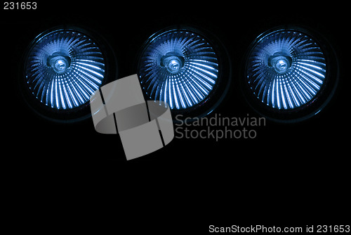 Image of Three halogen spotlights in blue