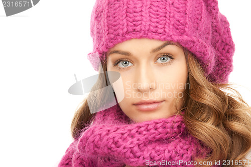 Image of beautiful woman in winter hat 