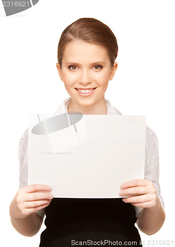 Image of happy teenage girl with blank board