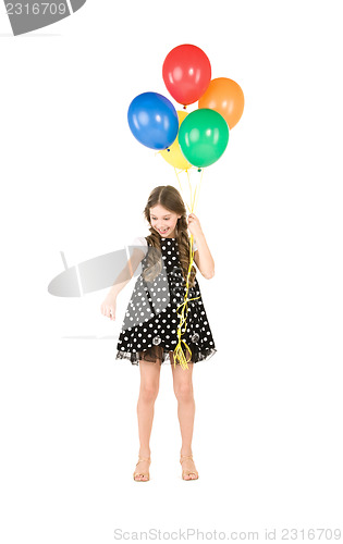 Image of happy girl with colorful balloons