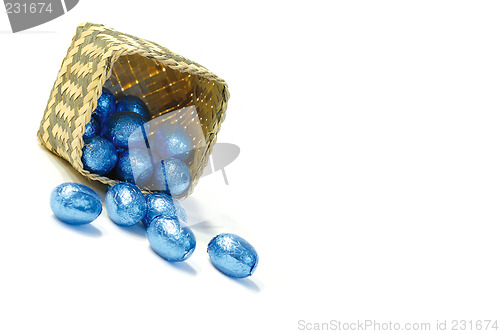 Image of Blue easter eggs in a box