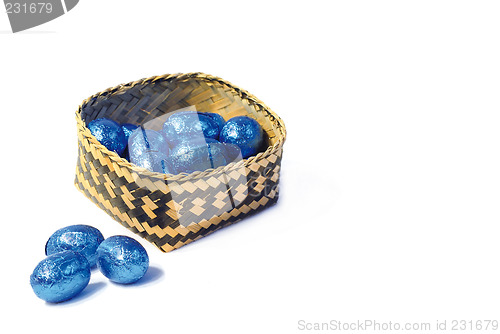Image of Blue eastereggs in a box