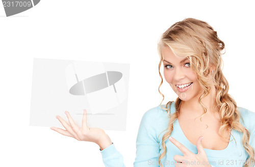 Image of happy woman with blank board