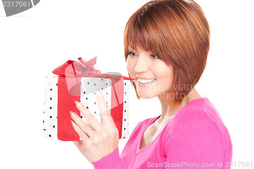 Image of happy woman with gift box