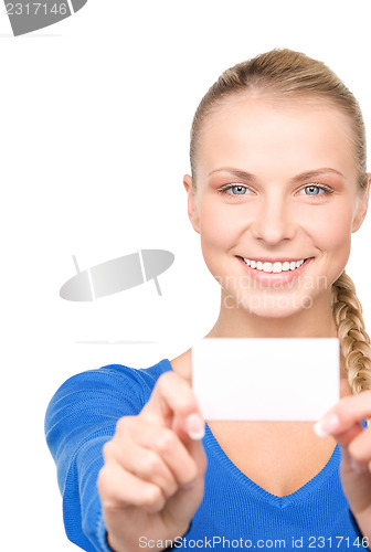 Image of happy woman with business card