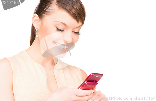 Image of happy woman with cell phone