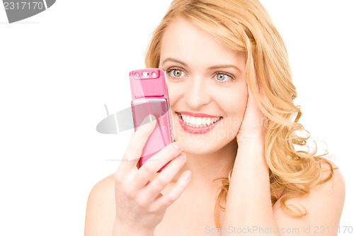 Image of happy woman with cell phone