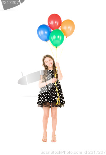 Image of happy girl with colorful balloons
