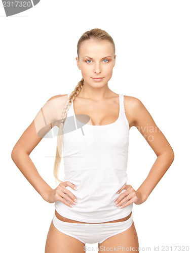 Image of lovely woman in white cotton underwear