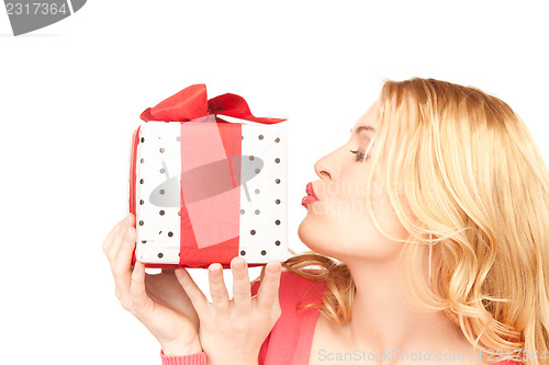 Image of happy woman with gift box