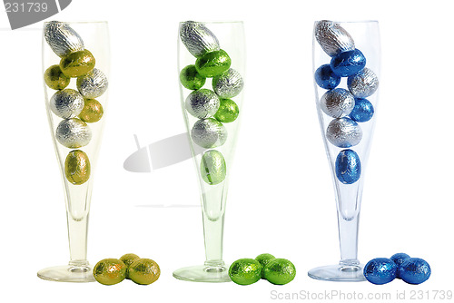 Image of champagne glass with easter-eggs