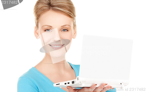 Image of happy woman with laptop computer