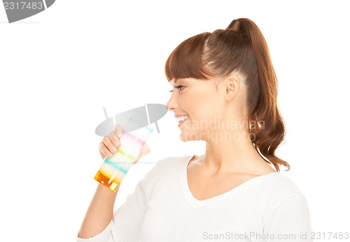 Image of lovely woman with glass of milk