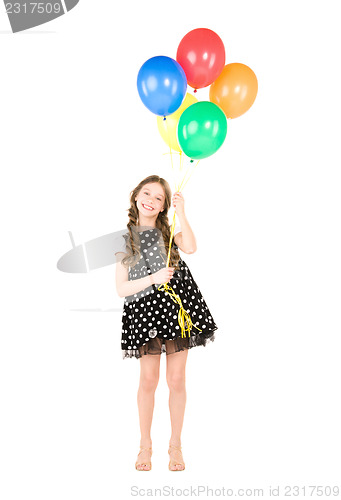 Image of happy girl with colorful balloons