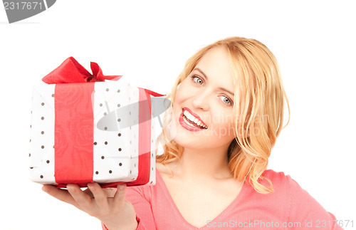 Image of happy woman with gift box