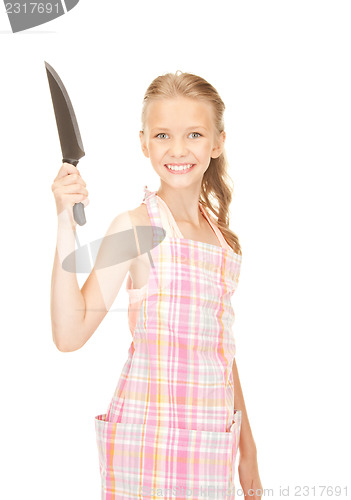 Image of little housewife with knife