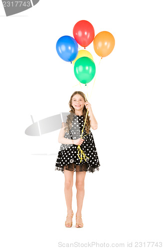 Image of happy girl with colorful balloons