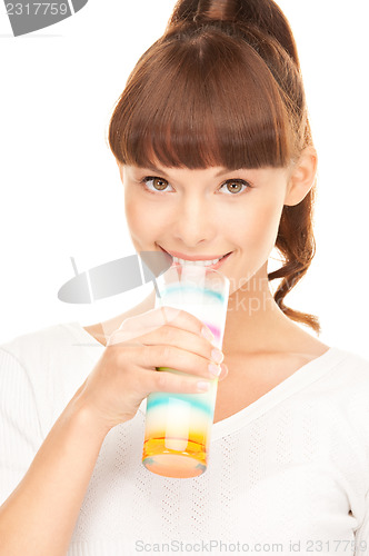Image of lovely woman with glass of milk
